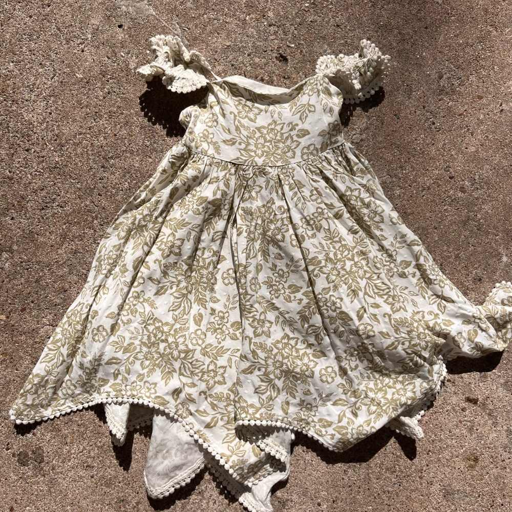Floral Cream and Green Kids Dress